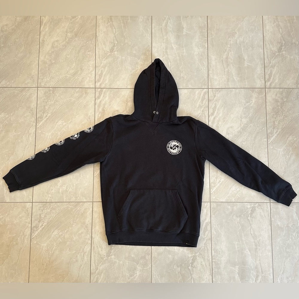 Quiksilver Hoodie - Front / Back / Sleeve Logo, Black, Medium
